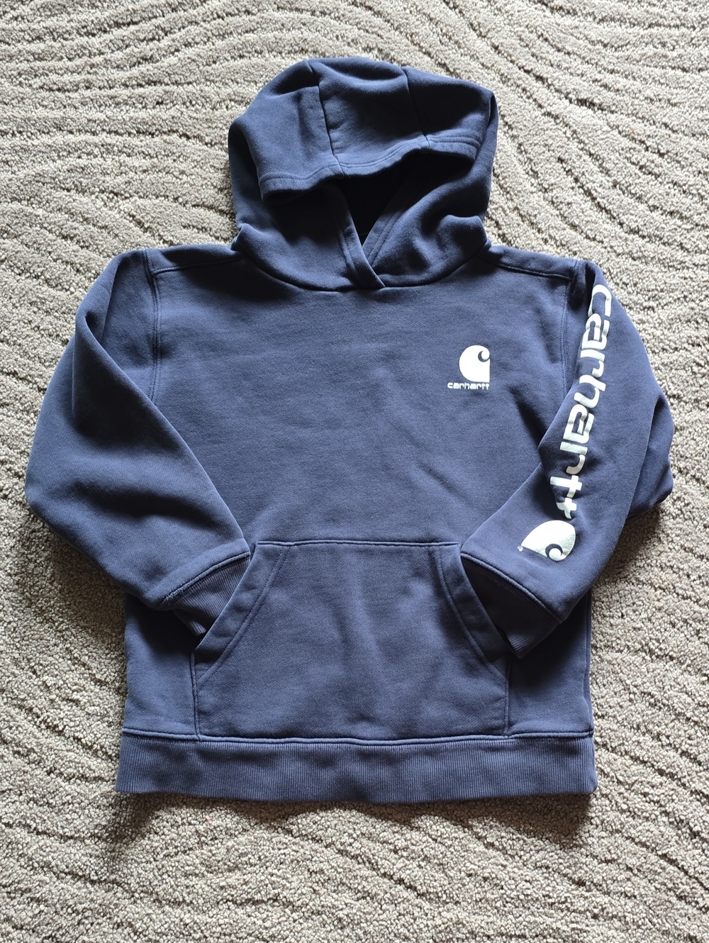 Carhartt Kids Navy Pullover Hoodie with Sleeve Logo